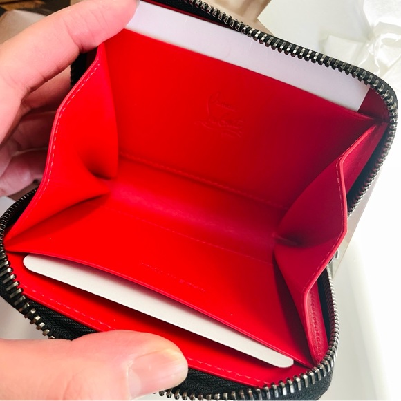 💖NEW💖‎ Christian Louboutin Panettone Zipper Coin Case Black Studs Leather - Picture 4 of 6
